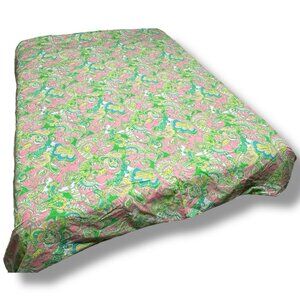 Lilly Pulitzer X Garnet Hill Chin Chin Double/Queen Duvet Green Pink Elephants